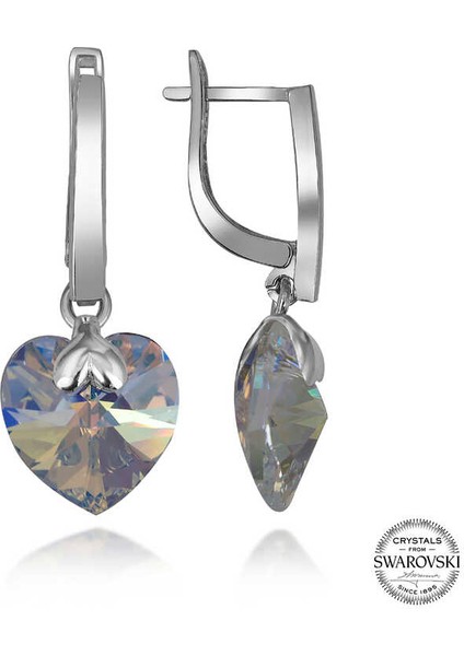 Swarovski Crystal Taşlı Gümüş Beyaz Kalp Sallantılı Kadın Küpe fiyatları