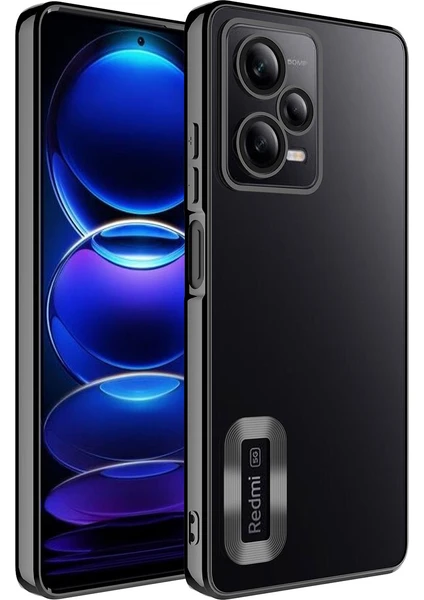 Case World Xiaomi Redmi Note 12 Pro 5g Kapak Yanları Renkli Lens Korumalı Logo Gösteren Şeffaf Luxury Silikon Kılıf - Siyah