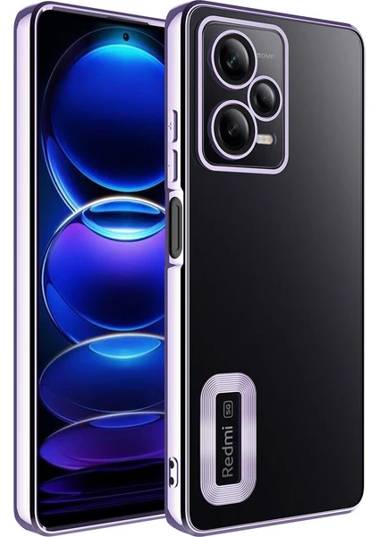 Case World Xiaomi Redmi Note 12 Pro 5g Kapak Yanları Renkli Lens Korumalı Logo Gösteren Şeffaf Luxury Silikon Kılıf - Lila