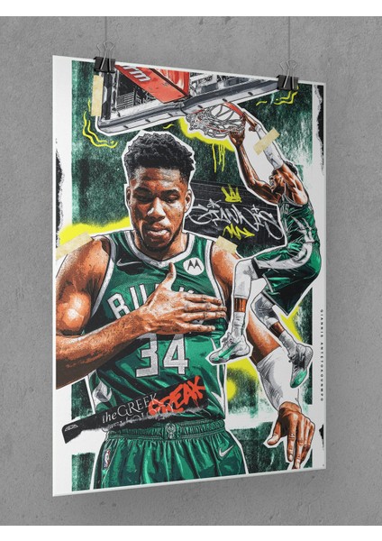 Giannis Antetokounmpo Poster 45X60CM Nba Basketbol Afiş - Kalın Poster Kağıdı Dijital Baskı