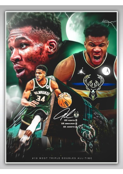 Giannis Antetokounmpo Poster 45X60CM Nba Basketbol Afiş - Kalın Poster Kağıdı Dijital Baskı