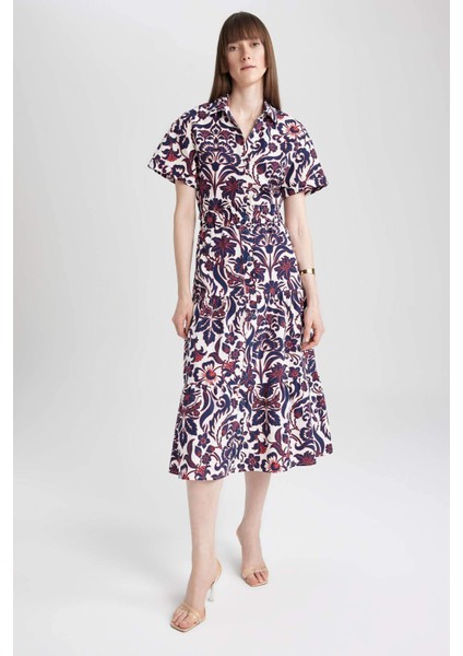 Baskılı Normal Bel Poplin Maxi %100 Pamuk Etek X7039AZ23SM fiyatları