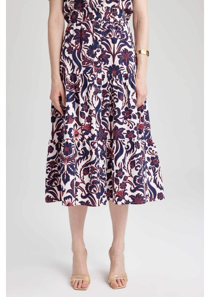 Baskılı Normal Bel Poplin Maxi %100 Pamuk Etek X7039AZ23SM indirimleri