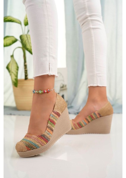 Dolgu Taban Dekolte Çok Renkli Kadın Ayakkabı modelleri