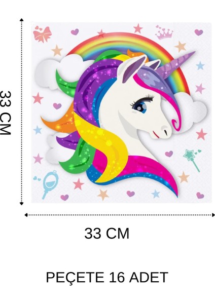 Unicorn 4'Lü Set Folyo Balon Masa Örtüsü Peçete Mısır Cips Kutusu indirimleri
