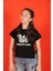 10-14 Yaş Kız Çocuk Kartal Baskılı Zincir Detaylı Siyah Renk T-Shirt 3