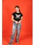 10-14 Yaş Kız Çocuk Kartal Baskılı Zincir Detaylı Siyah Renk T-Shirt 5