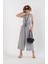 Gri Ön Arka V Yaka Geniş Paça Tulum 1