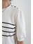 Çizgili Tek Omuz Çıtçıtlı Penye Bluz 2