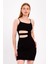 Cut Out Detaylı Askılı Siyah Örme Elbise 2