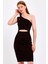Cut Out Detaylı Tek Omuz Siyah Elbise 4