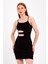 Cut Out Detaylı Askılı Siyah Örme Elbise 4