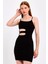 Cut Out Detaylı Askılı Siyah Örme Elbise 5