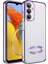 Samsung Galaxy M14 Kapak Yanları Renkli Lens Korumalı Logo Gösteren Şeffaf Luxury Silikon Kılıf - Lila 1