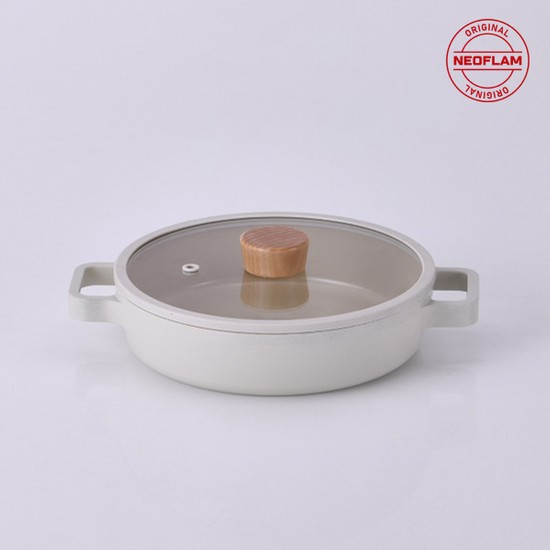 Neoflam Fika 22 cm Alüminyum Döküm Sahan Cam Kapaklı Bej Seramik İç Yüzey Kaplaması