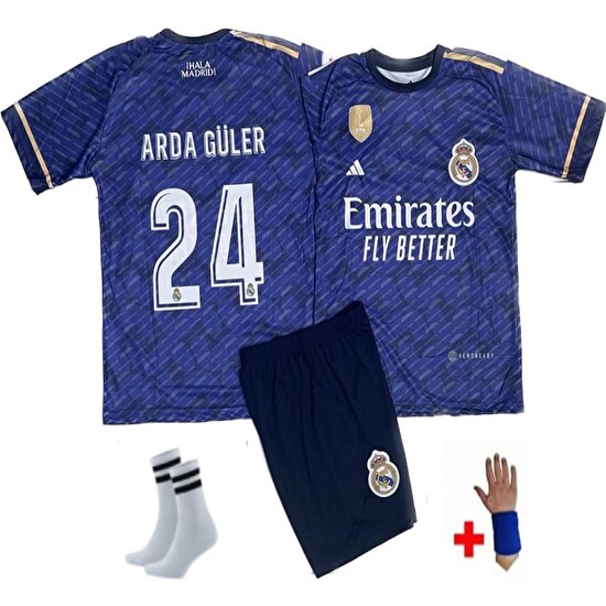 Yenteks Real Madrid Arda Güler Lacivert Çocuk Forması 4'lü Set 23/24 Sezon Bileklik Hediyeli