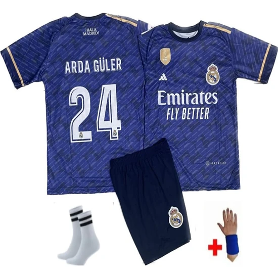 Yenteks Real Madrid Arda Güler Lacivert Çocuk Forması 4'lü Set 23/24 Sezon Bileklik Hediyeli
