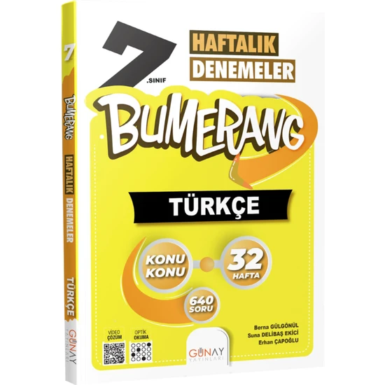 Gün&Ay Yayınları 7.sınıf Bumerang 32 Haftalık Türkçe Denemeleri