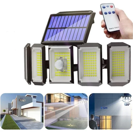 Sge Teknoloji 300 LED Güneş Enerjili Hareket Sensörlü Kumandalı Bahçe Garaj Ev Aydınlatma Lambası Işık