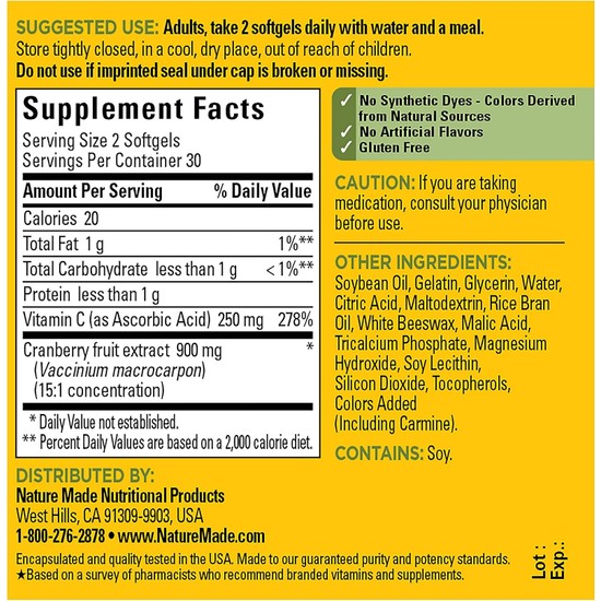 Nature Made Cranberry With Vitamin C 60 Softgels Fiyatı