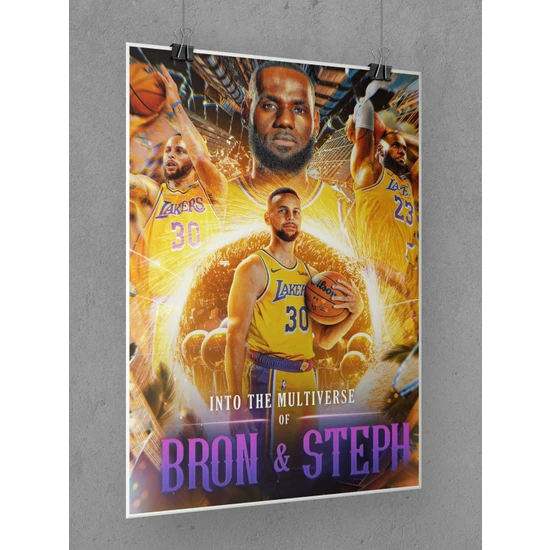 Saturndesign Stephen Curry Lebron James Poster 45X60CM Nba Basketbol Afiş - Kalın Poster Kağıdı Dijital Baskı