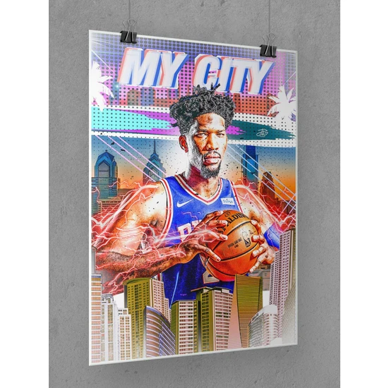Saturndesign Joel Embiid Poster 45X60CM Nba Basketbol Afiş - Kalın Poster Kağıdı Dijital Baskı