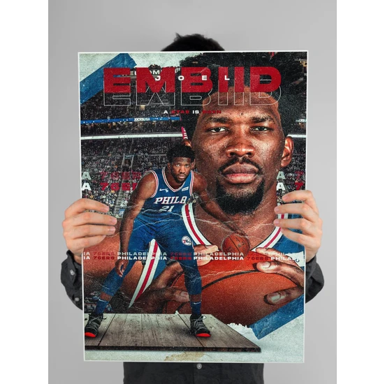 Saturndesign Joel Embiid Poster 60X90CM Nba Basketbol Afiş - Kalın Poster Kağıdı Dijital Baskı