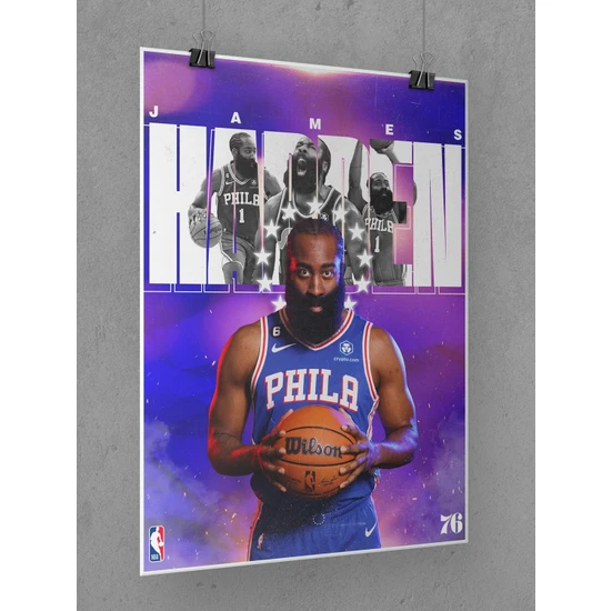 Saturndesign James Harden Poster 45X60CM Nba Basketbol Afiş - Kalın Poster Kağıdı Dijital Baskı