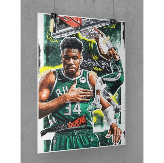Saturndesign Giannis Antetokounmpo Poster 45X60CM Nba Basketbol Afiş - Kalın Poster Kağıdı Dijital Baskı