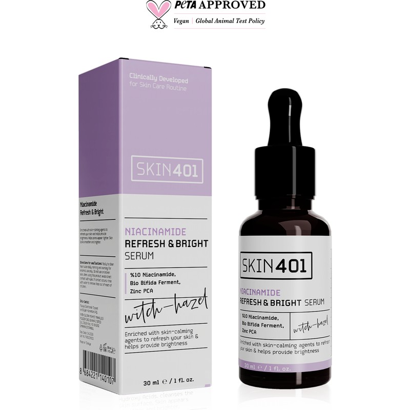 Skin401 Niacinamide Serum 30 ml – Karma Ciltler için Canlandırıcı, Gözenek Sıkılaştırıcı ve Sebum Dengeleyici