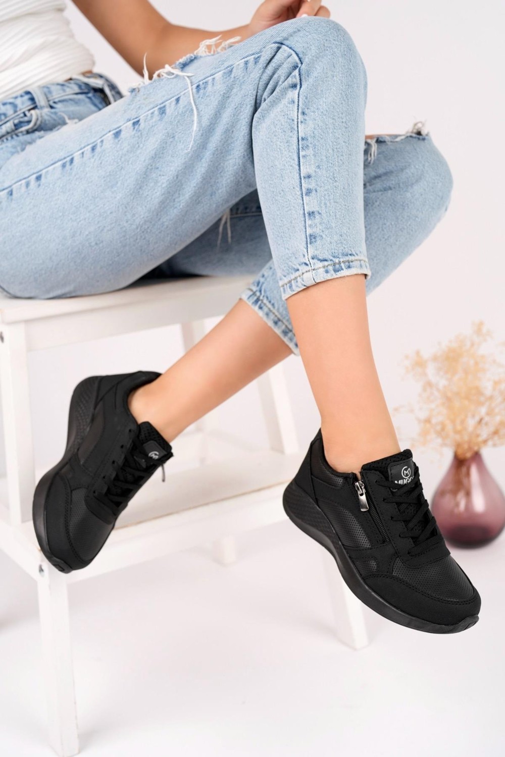 Muggo Asel Garantili Kadın Ortopedik Günlük Bağcıklı Yandan Fermuarlı Rahat Sneaker Spor Ayakkabı görsel 7