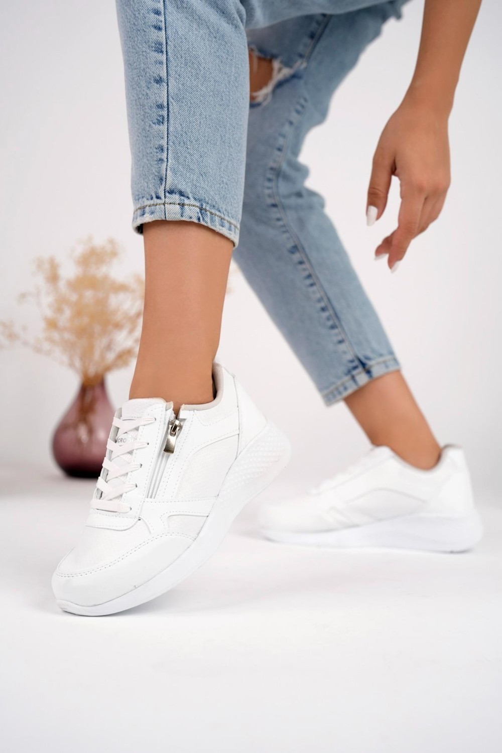 Muggo Asel Garantili Kadın Ortopedik Günlük Bağcıklı Yandan Fermuarlı Rahat Sneaker Spor Ayakkabı görsel 4
