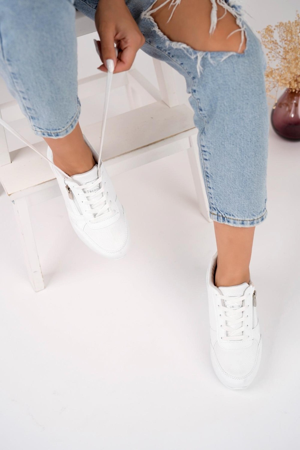 Muggo Asel Garantili Kadın Ortopedik Günlük Bağcıklı Yandan Fermuarlı Rahat Sneaker Spor Ayakkabı görsel 5