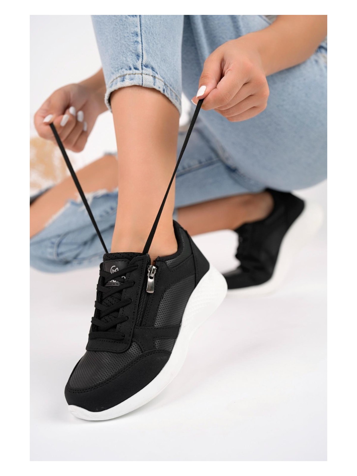 Muggo Asel Garantili Kadın Ortopedik Günlük Bağcıklı Yandan Fermuarlı Rahat Sneaker Spor Ayakkabı - Görsel 5