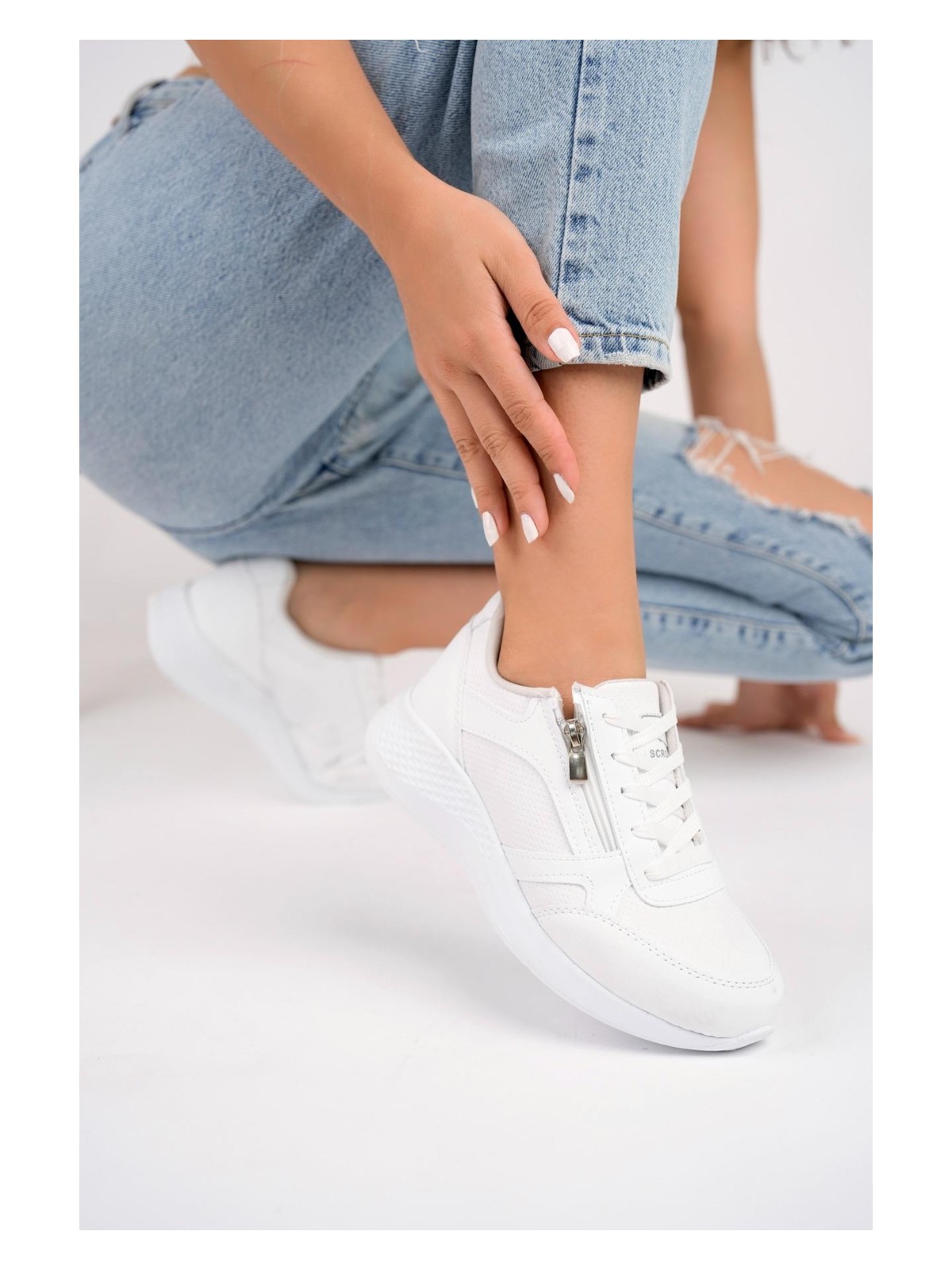 Muggo Asel Garantili Kadın Ortopedik Günlük Bağcıklı Yandan Fermuarlı Rahat Sneaker Spor Ayakkabı - Görsel 3