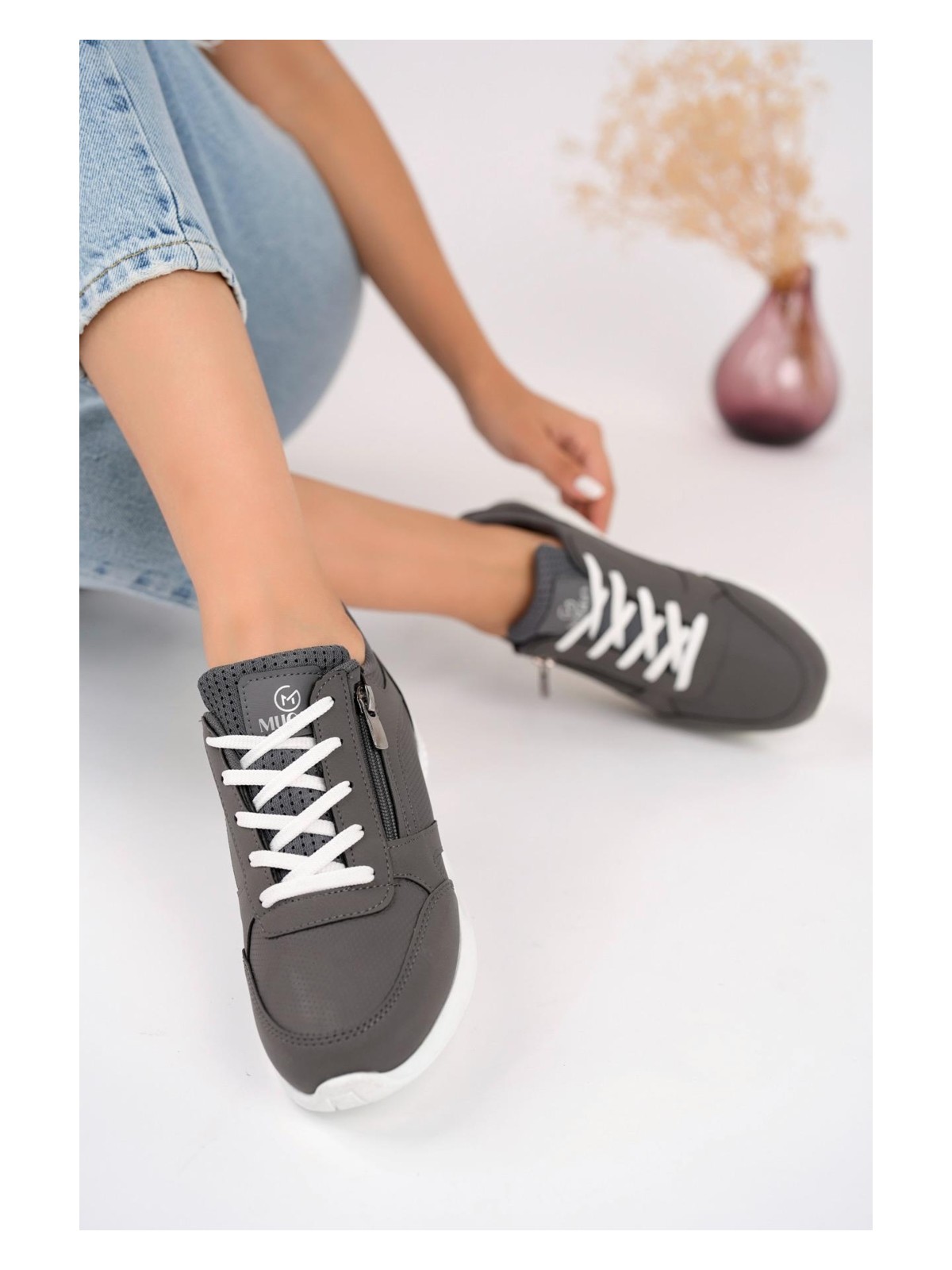 Muggo Asel Garantili Kadın Ortopedik Günlük Bağcıklı Yandan Fermuarlı Rahat Sneaker Spor Ayakkabı - Görsel 6