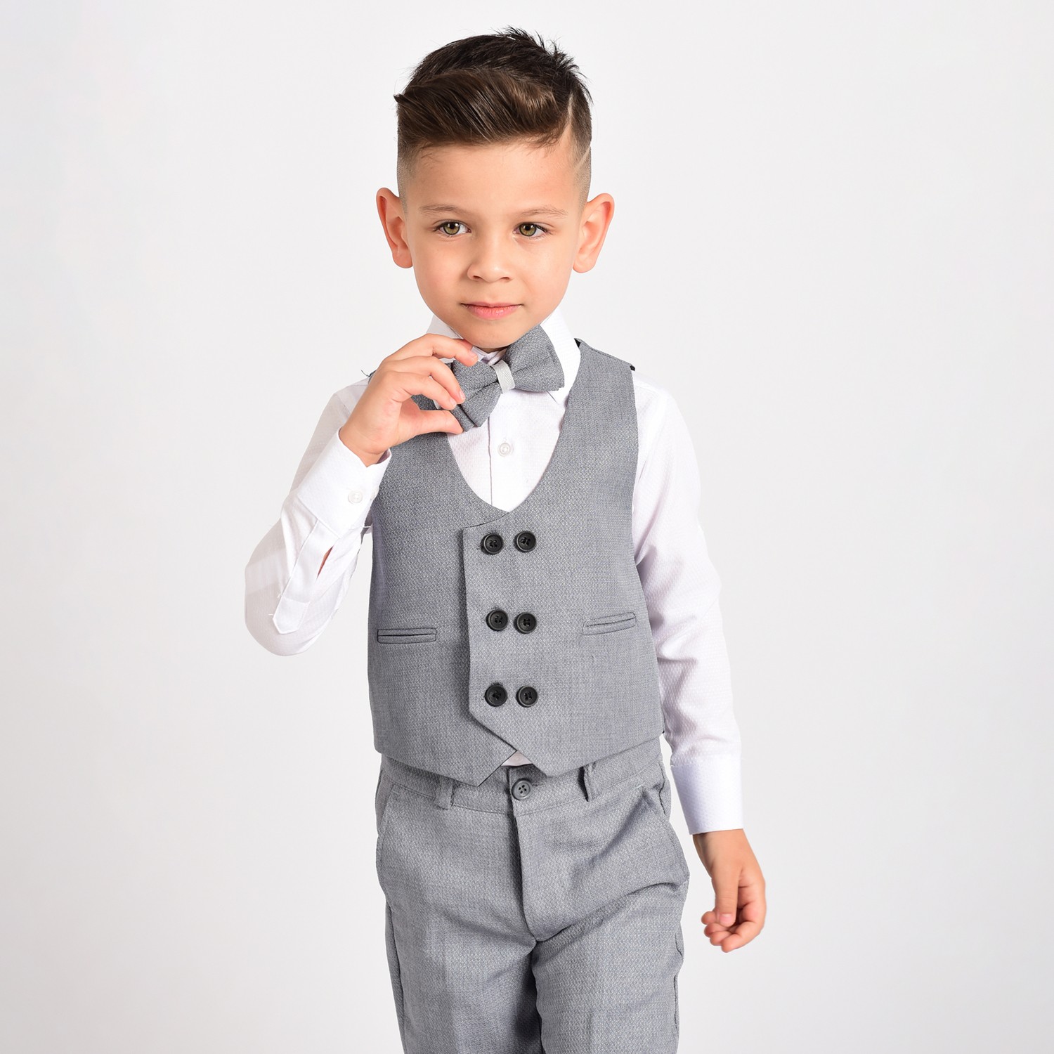 Merdia Kids Erkek Çocuk Smokin Takım Elbise Yelekli Papyonlu görsel 2
