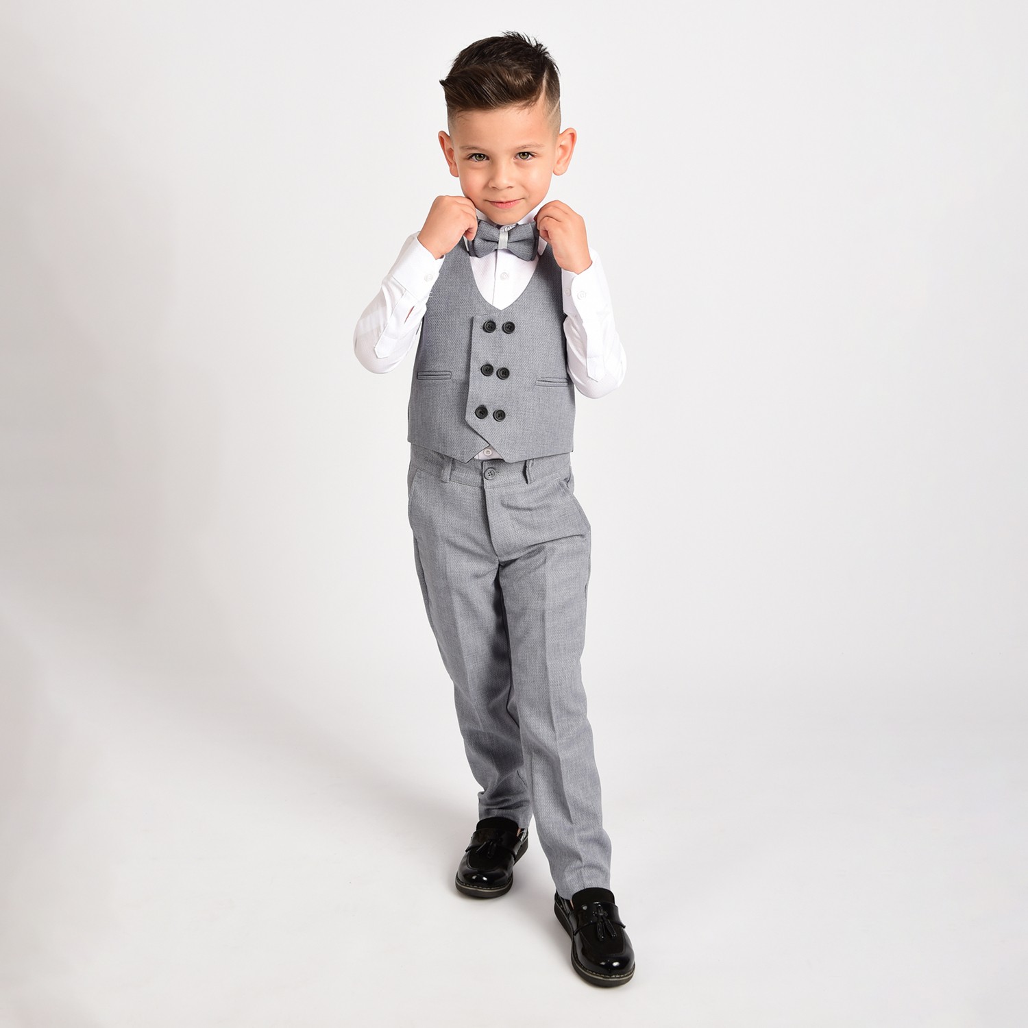 Merdia Kids Erkek Çocuk Smokin Takım Elbise Yelekli Papyonlu görsel 3