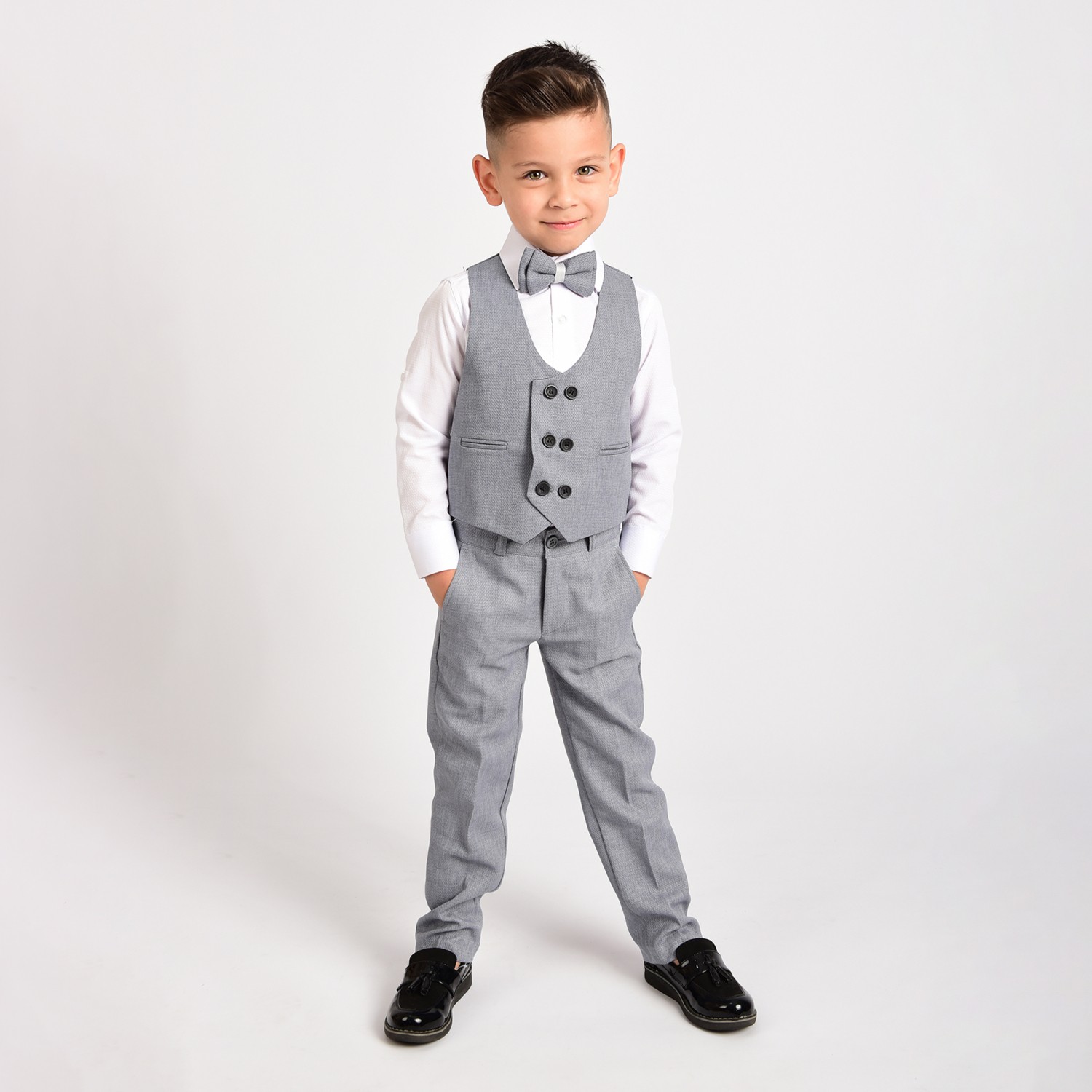 Merdia Kids Erkek Çocuk Smokin Takım Elbise Yelekli Papyonlu görsel 4