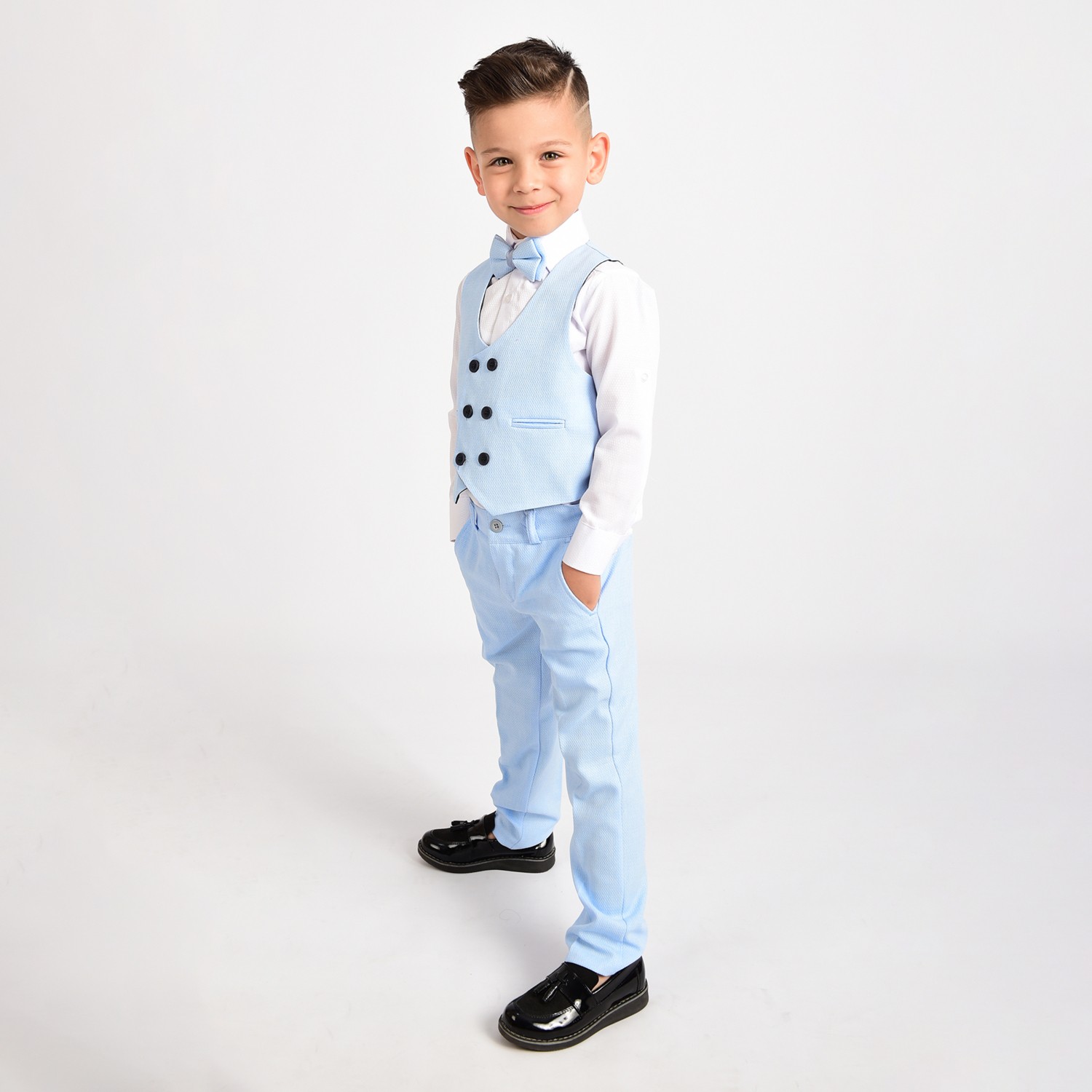 Merdia Kids Erkek Çocuk Smokin Takım Elbise Yelekli Papyonlu görsel 8