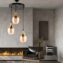 Dede Üçlü Embudo Tepsili Avize Gold Huni Bal Camlı