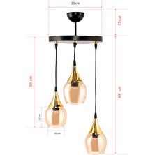 Dede Üçlü Embudo Tepsili Avize Gold Huni Bal Camlı