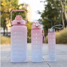 Tamu Motivasyonel 3lü Set Su Matarası Su Şişesi Suluk 2LT+900ML+600ML Tritan Spor Salonu Su Şişesi Suluk