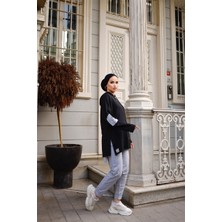 Burcu Tesettür Pamuklu Tunik Pantolon  Eşofman Takım TRN2030 Siyah