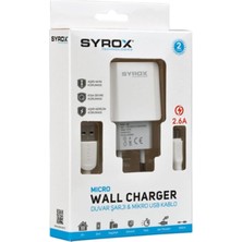 Syrox J47 Micro USB Girişli 2.6 Amper Hızlı Şarj Aleti Beyaz