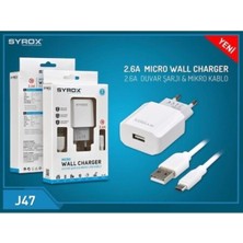 Syrox J47 Micro USB Girişli 2.6 Amper Hızlı Şarj Aleti