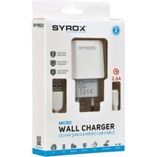 Syrox (Yeni) J47 Micro USB Girişli 2.6 Amper Hızlı Şarj Aleti