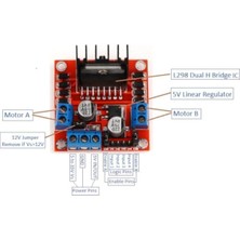 Arduino L298N Voltaj Regulatörlü Çift Motor Sürücü Kartı , Raspberry