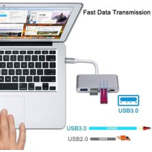 Hubify 4in1 Usb-C Hub Çoklu Bağlantı Noktası Adaptörü : 3x USB 3.0 + 1x Usb-C Hızlı Şarj ve Data Aktarımı Portu.