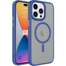 Case 4U Apple iPhone 15 Pro Max Kılıf Mat Arka Yüzey Wireless Şarj Özellikli Flet Magsafe Kapak Mavi